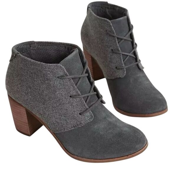 Toms Lunata Grey Suede Block Heeled Lace-Up Booties‎ -- 8.5 - Picture 1 of 13